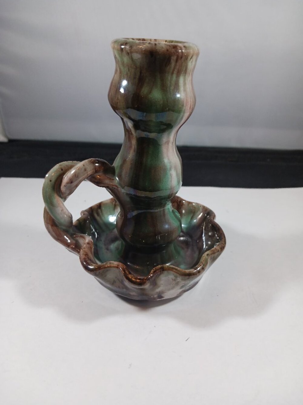 WILLIAMSBURG Handmade Drip Glaze Pottery Chamber Candle Candlestick Holder